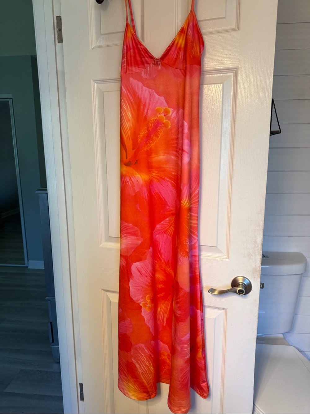 Amazon Women's Maxi Slip Dress in Red and Pink Floral